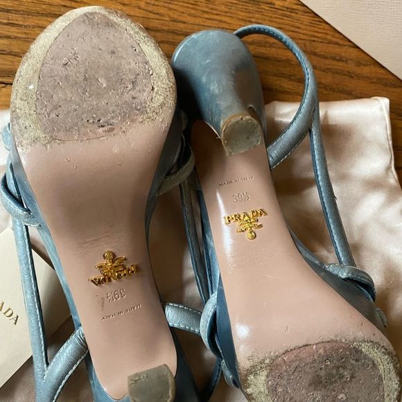 PRADA Beautiful 39.5 Blue Platform Heel, sling back Peep Toe 👠 - Picture 5 of 11
